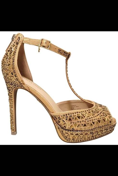 Thalia Sodi 'Chace' Embellished Gold T-Strap Platform Pumps. NIB. SZ 7.5! - Picture 2 of 8